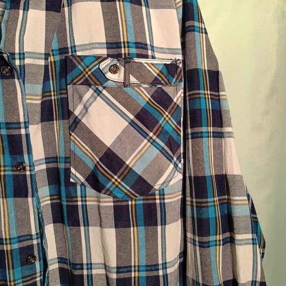 Men’s 3XL Blue & White Plaid Flannel Shirt – Brooklyn State Long Sleeve Casual - Picture 2 of 4